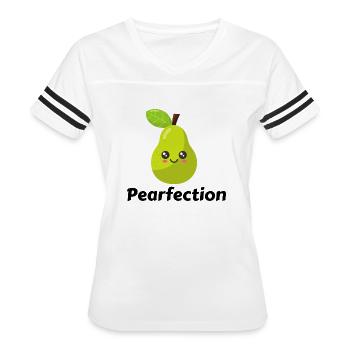 Pearfection Pear Pun - Women's V-Neck Football Tee - white/black - Front - Danielle (179cm)