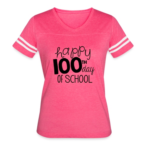 Happy 100th Day of School Chalk Teacher T-Shirt - Women's V-Neck Football Tee