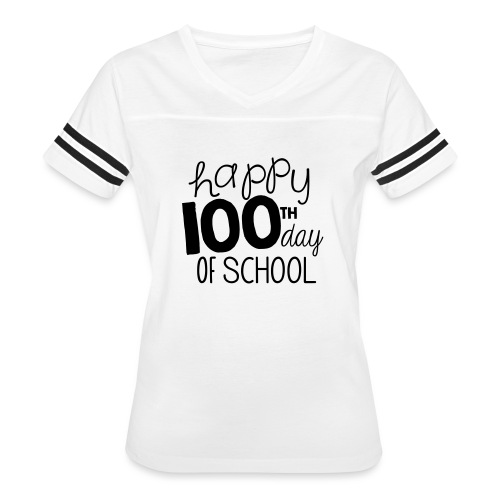 Happy 100th Day of School Chalk Teacher T-Shirt - Women's V-Neck Football Tee