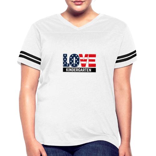 Love Kindergarten Patriotic Graduation - Women's V-Neck Football Tee