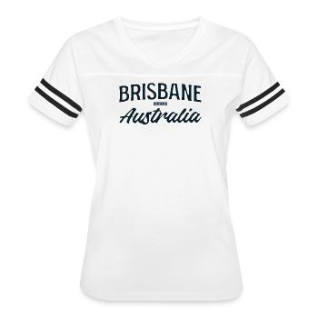 Brisbane Australia Vintage Script Tee - Women's V-Neck Football Tee - white/black - Front - Danielle (179cm)