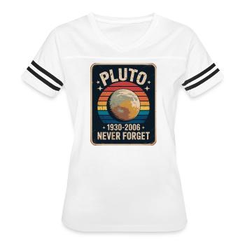 Pluto Never Forget 1930-2006 Retro Planet - Women's V-Neck Football Tee - white/black - Front - Danielle (179cm)