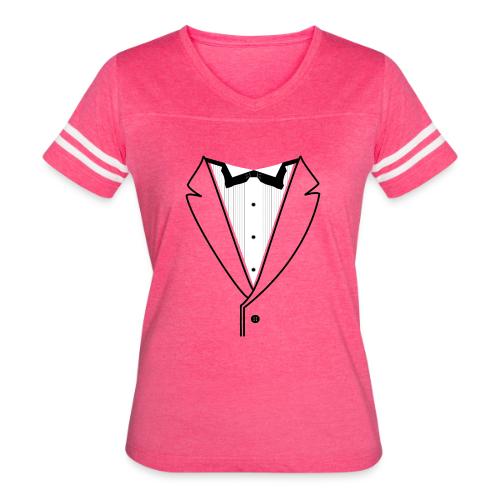 Tuxedo Plain w. Black Lines - Women's V-Neck Football Tee