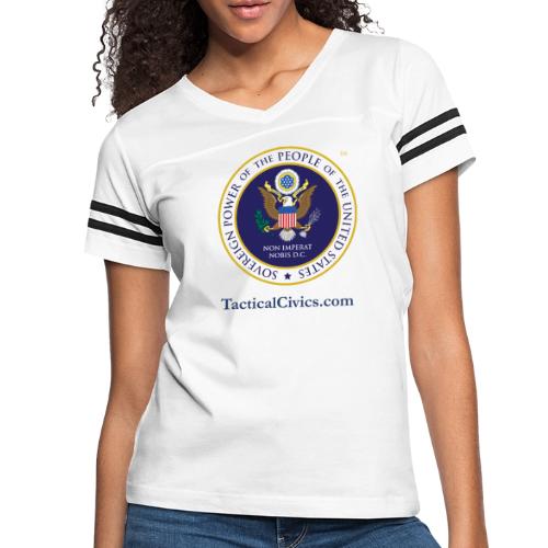 The People's Seal with blue url - Women's V-Neck Football Tee
