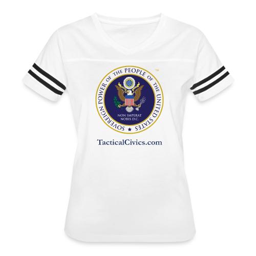 The People's Seal with blue url - Women's V-Neck Football Tee