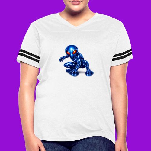 Blue Alien Crouch - Women's V-Neck Football Tee