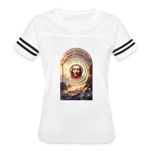 Easter He Is Risen Sacred Face T Shirt, wife Gift - Women's V-Neck Football Tee