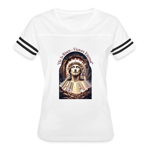 Easter He Is Risen Face of Christ T Shirt, Gift - Women's V-Neck Football Tee