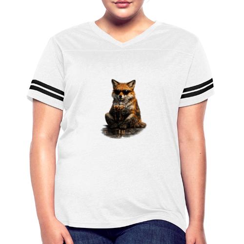 Cool Red Fox Wearing Sunglasses Drinking Coffee - Women's V-Neck Football Tee