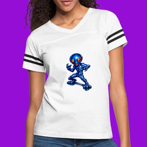 Angry Blue Alien - Women's V-Neck Football Tee
