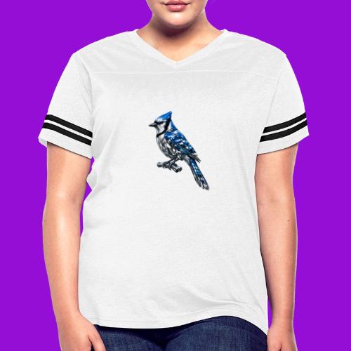 Silver Blue Jay on Perch - Women's V-Neck Football Tee