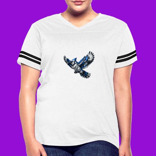 Silver Blue Jay in Flight - Women's V-Neck Football Tee