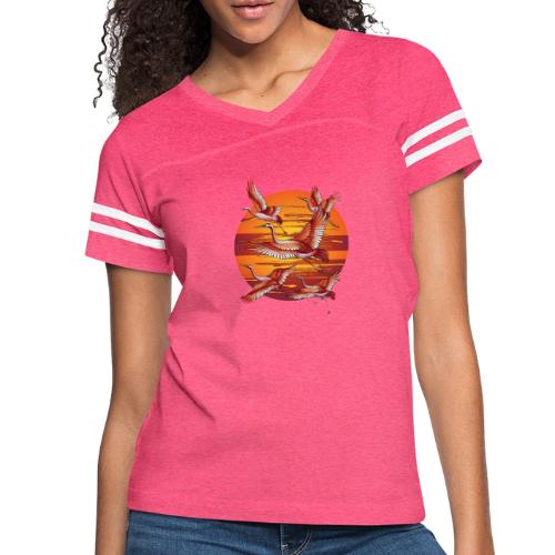 Japanese Cranes Migrating: Travel & Journey - Women's V-Neck Football Tee