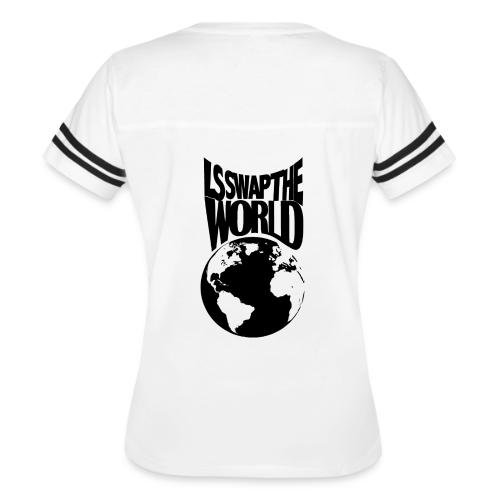 LS Swap the World (Front & Back) - Women's V-Neck Football Tee