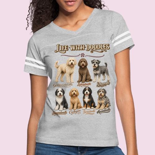 Life With Doodles | Vintage Doodle Breed - Women's V-Neck Football Tee