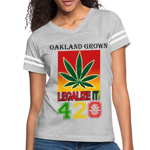 Screaming 420 Oakland Grown Weed Marijuana Design - Women's V-Neck Football Tee
