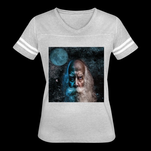 old man and the moon - Women's V-Neck Football Tee