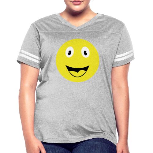 Yellow Happy Face Print - Women's V-Neck Football Tee