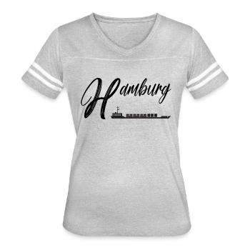Hamburg City - Women's V-Neck Football Tee - heather gray/white - Front - Danielle (179cm)