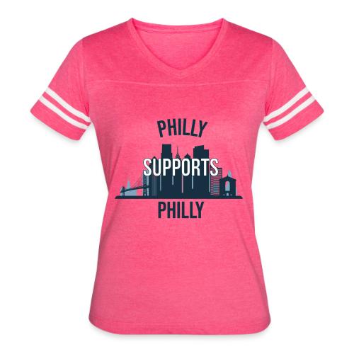 Philly Supports Philly skyline blue transparentbg - Women's V-Neck Football Tee