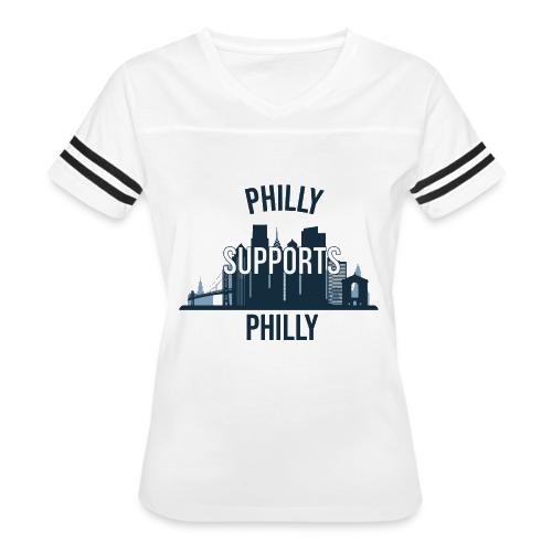 Philly Supports Philly skyline blue transparentbg - Women's V-Neck Football Tee