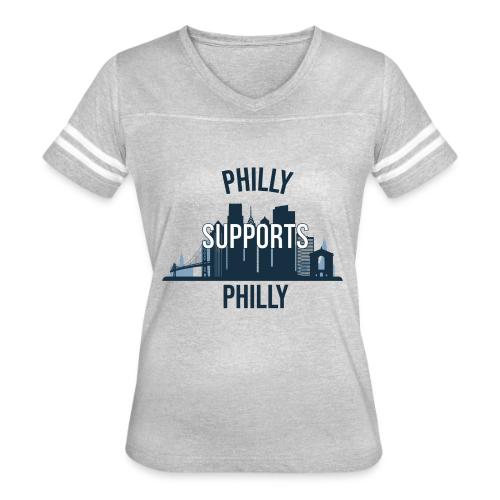 Philly Supports Philly skyline blue transparentbg - Women's V-Neck Football Tee