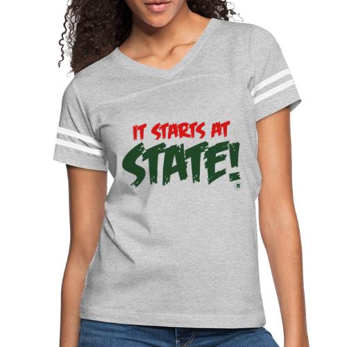 It Starts At STATE! -Red &Green Brush - Women's V-Neck Football Tee