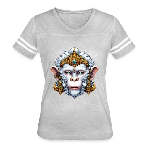 Thai Hanuman Monkey Deity Mask - Women's V-Neck Football Tee