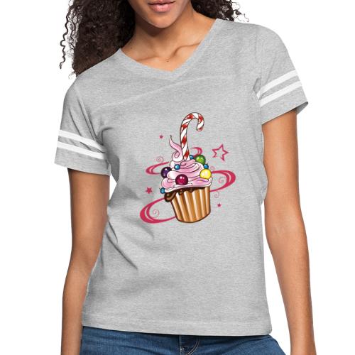 Colorful Muffin with sweets and candy cane. - Women's V-Neck Football Tee