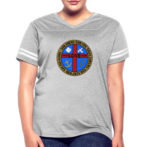 Five Solas Faith Hope Love Shirt–Christian Symbols - Women's V-Neck Football Tee