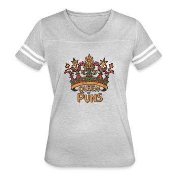 Queen of Puns 002 - Women's V-Neck Football Tee - heather gray/white - Front - Danielle (179cm)
