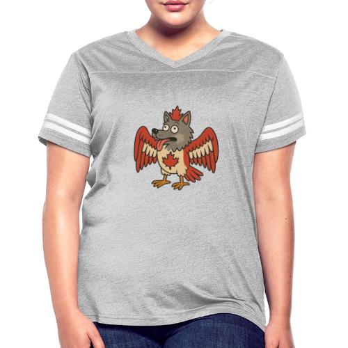 Maple-Mad Wolfbird – Quirky Canadian Creature - Women's V-Neck Football Tee