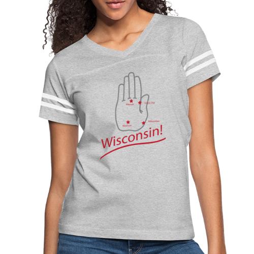 I Live Here: Wisconsin - Women's V-Neck Football Tee