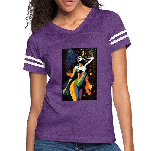 Vibing in the Night - Colorful Minimal Portrait - Women's V-Neck Football Tee