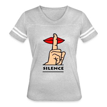 Finger in front of the red mouth - Women's V-Neck Football Tee - heather gray/white - Front - Danielle (179cm)