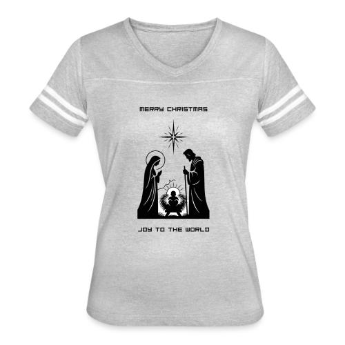 Joy to the World T-Shirt | Minimalist Nativity - Women's V-Neck Football Tee
