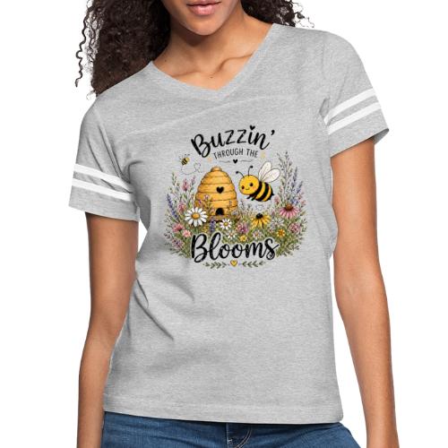 Buzzin' Through The Blooms - Women's V-Neck Football Tee