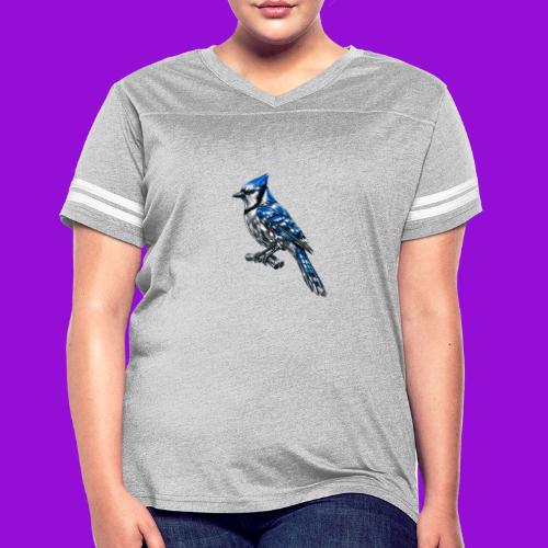 Silver Blue Jay on Perch + Flight Stages 2-print - Women's V-Neck Football Tee