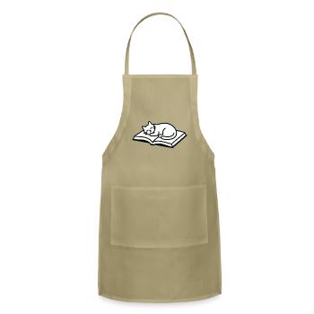 Sleepy Cat on Book Design "Aniverse Cats" - Adjustable Apron - khaki - Front