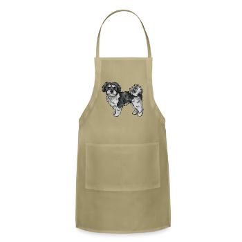 Cute Maltipoo Dog Black And White - Adjustable Apron - khaki - Front
