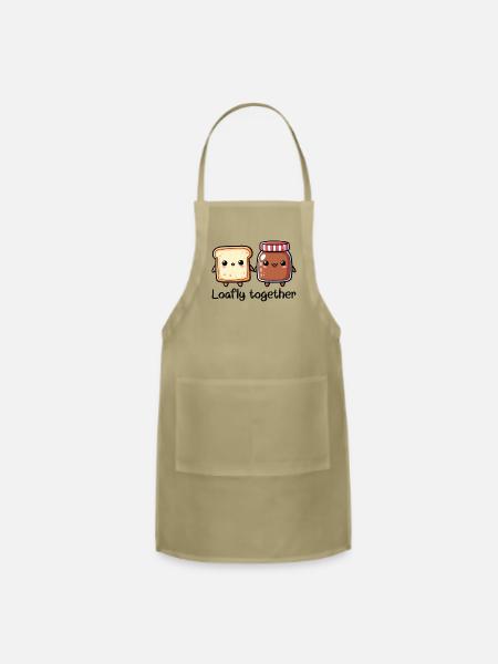Loafly Together: Adorable Bread & Nutella Duo - Adjustable Apron - khaki