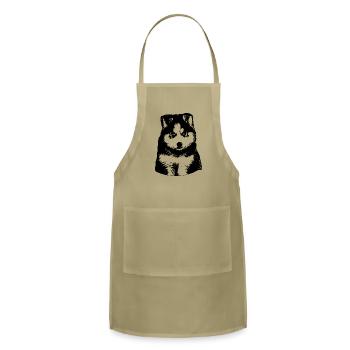 black and white husky puppy - Adjustable Apron - khaki - Front