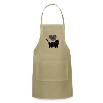 Fun Cute Heart Doodle Art Love Word White cat love - Adjustable Apron - khaki - Front