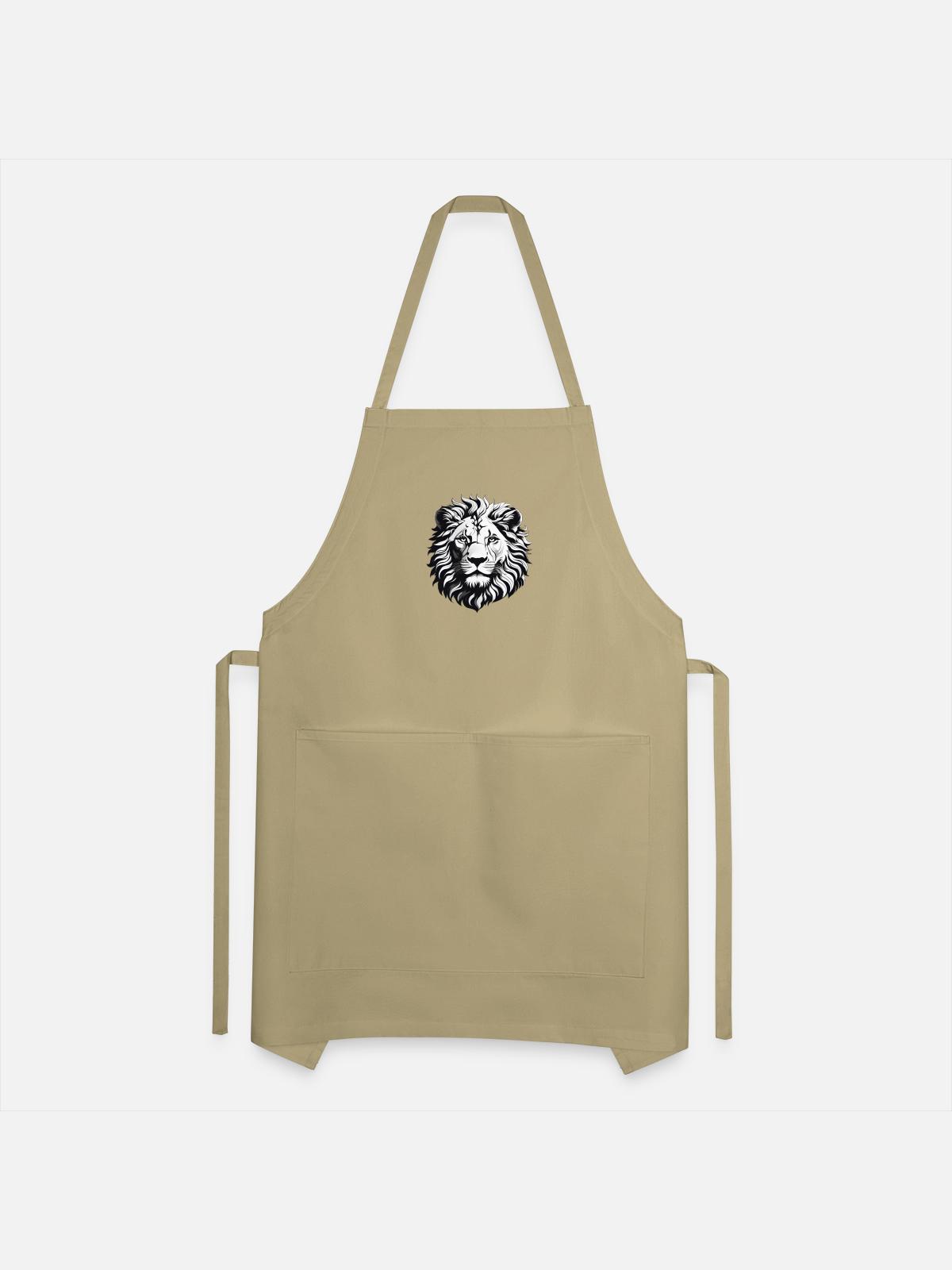 Black and white Lion - Adjustable Apron - khaki - Front