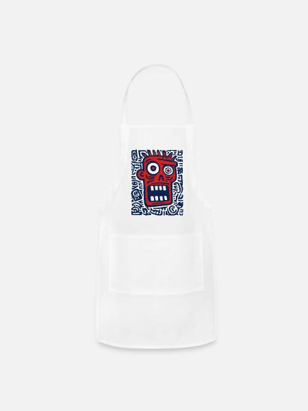 Neon Tiki Skull Emblem - Adjustable Apron - white