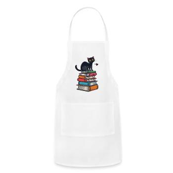 Cat on Colorful Books Stack - Adjustable Apron - white - Front - Julia (174cm)