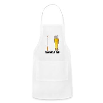 Smoke & Sip: Beer and Cigarette Design - Adjustable Apron - white - Front - Julia (174cm)