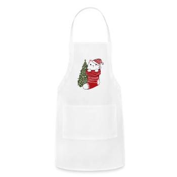Cute Cat in Christmas Sock - Adjustable Apron - white - Front - Julia (174cm)