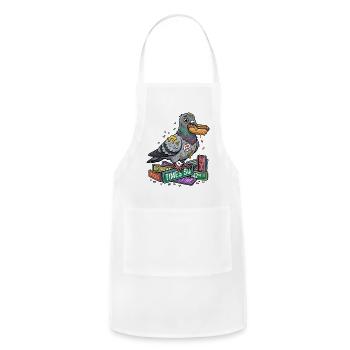 Smart Pigeon on Book Stack Cartoon - Adjustable Apron - white - Front - Julia (174cm)