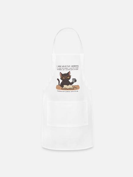 Selective Hearing Cat in Glasses - Adjustable Apron - white